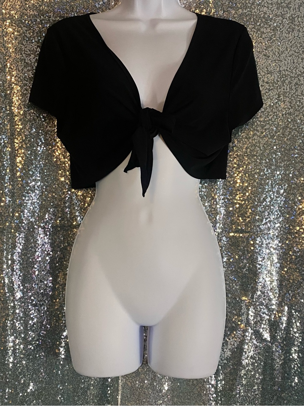🖤✨ Mystery Label, Maximum Mood — Black Tie-Front Bolero / Duster Cover Up ✨🖤